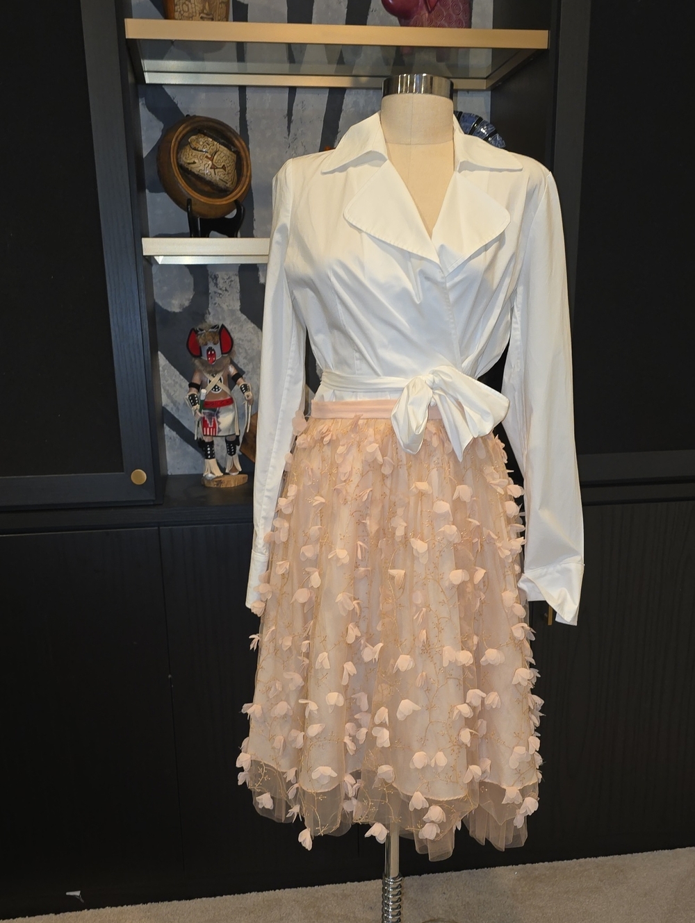 Eva Franco Blush Pink Petal Appliqué Midi Skirt